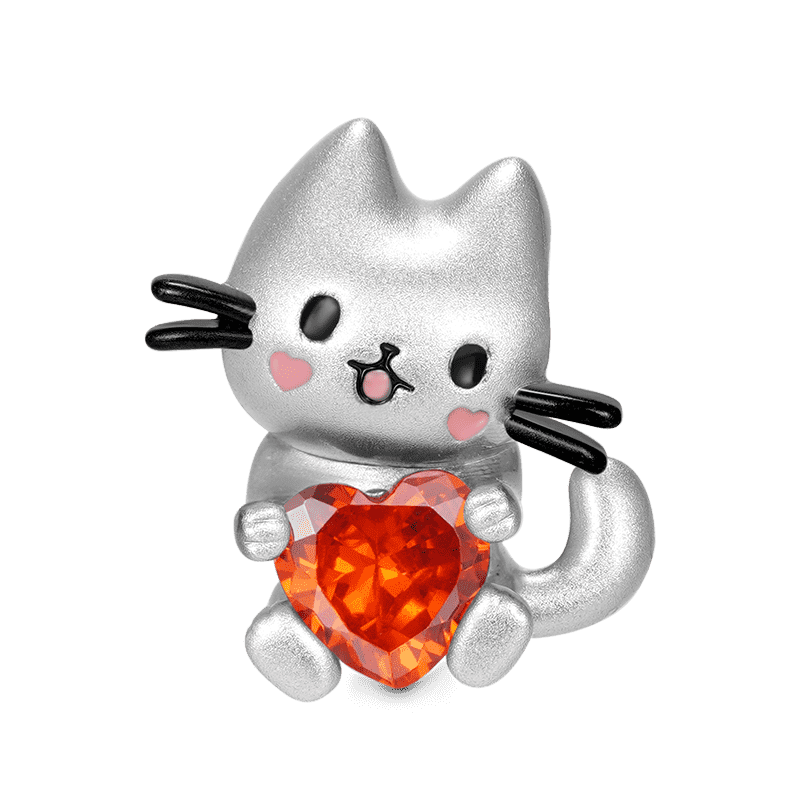 Lovely Cat Embrace Hearts Gem 925 Sterling Silver Charm Bead_1