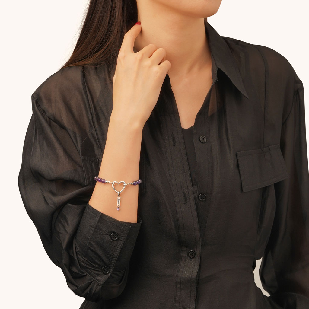 Gnoce Amethyst Energy Beaded Stretch Bracelet_6