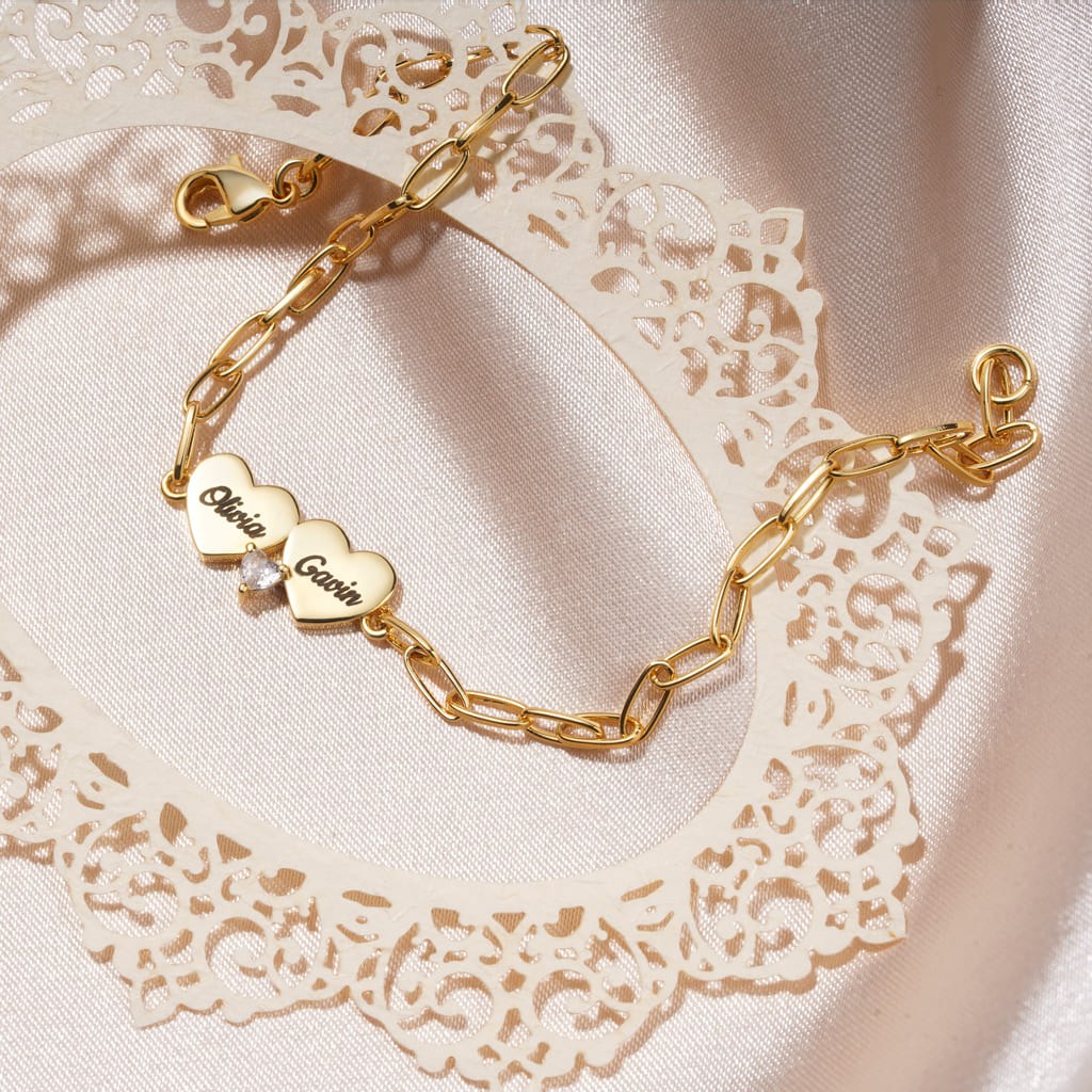 Gnoce Engravable Double Heart Adjustable Bracelet_3