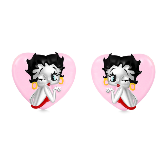 Gnoce Pink Heart Classy Betty Boop Stud Earrings_1