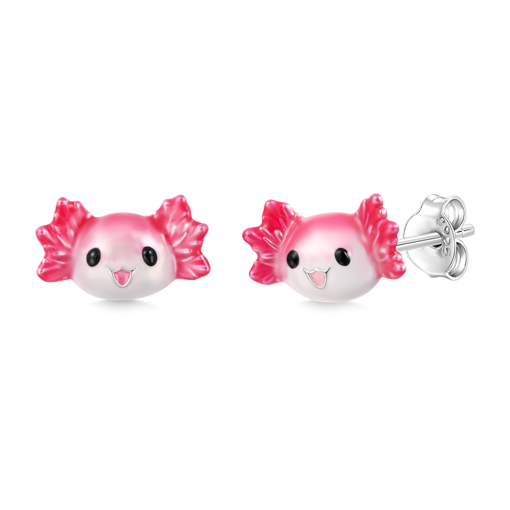 Gnoce Pink Mexican Axolotol Stud Earrings_2