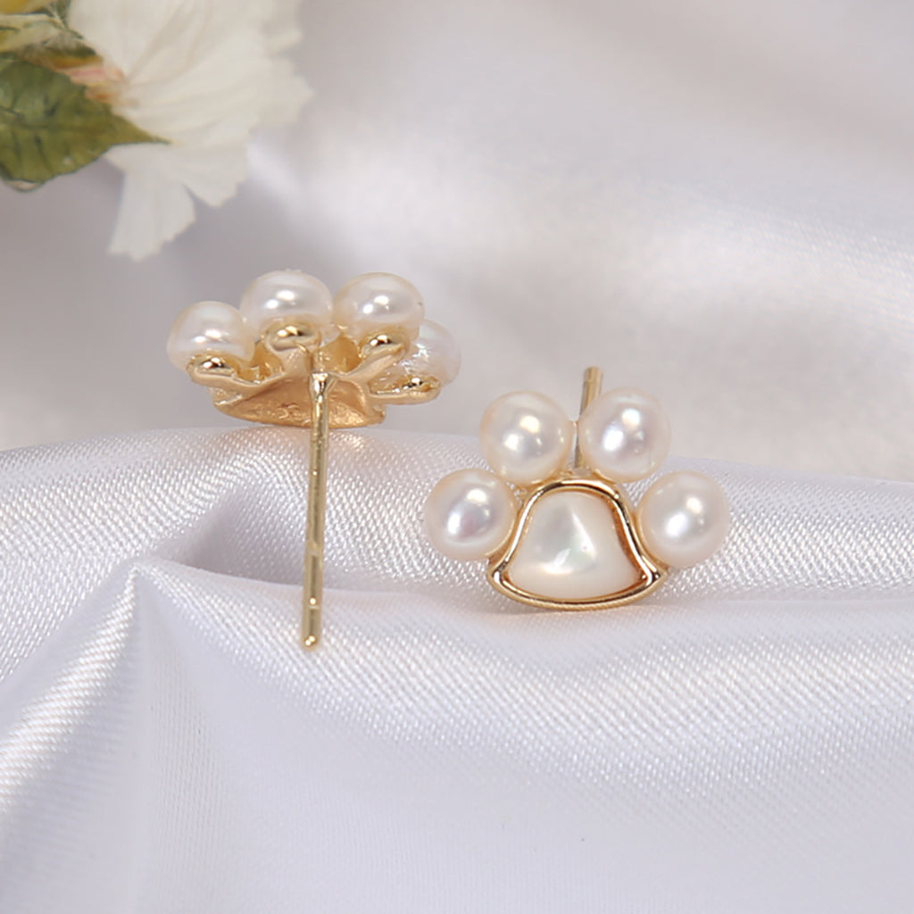 Gnoce Pearl Paw Print Stud Earrings_2