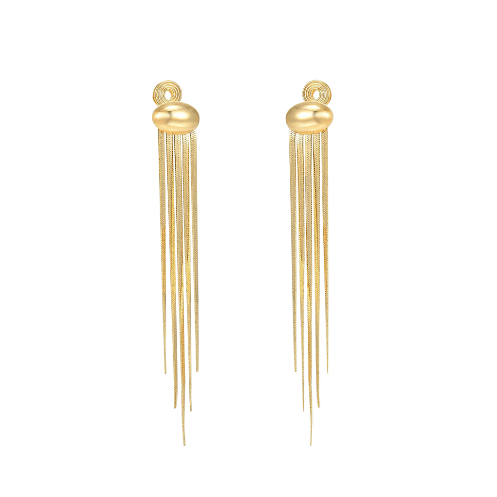 Gnoce Long Tassel Metal Bean Ear Clips_1