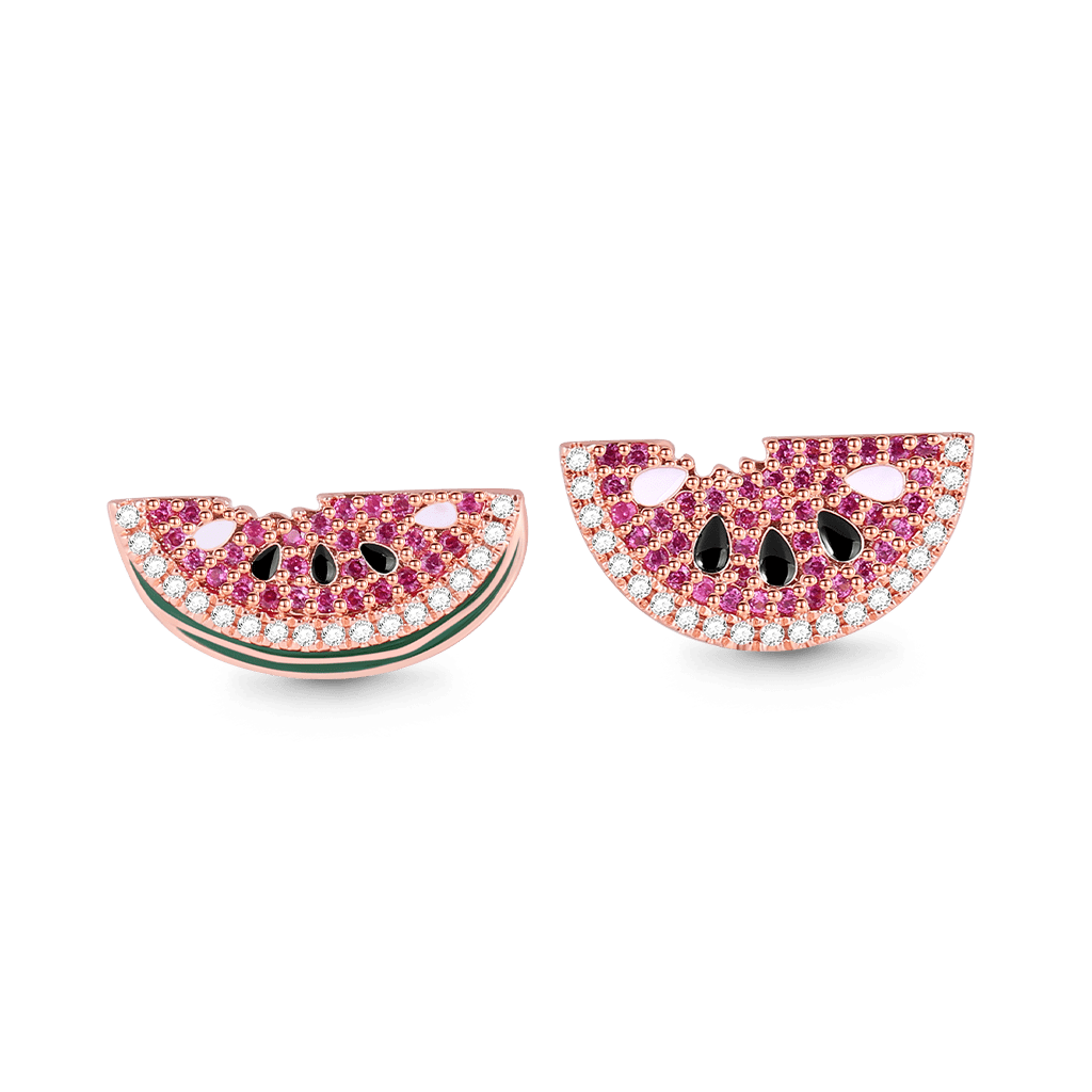 Watermelon Stud Earrings 925 Sterling Silver Asymmetric Earrings 18k Rose Gold Plated_1