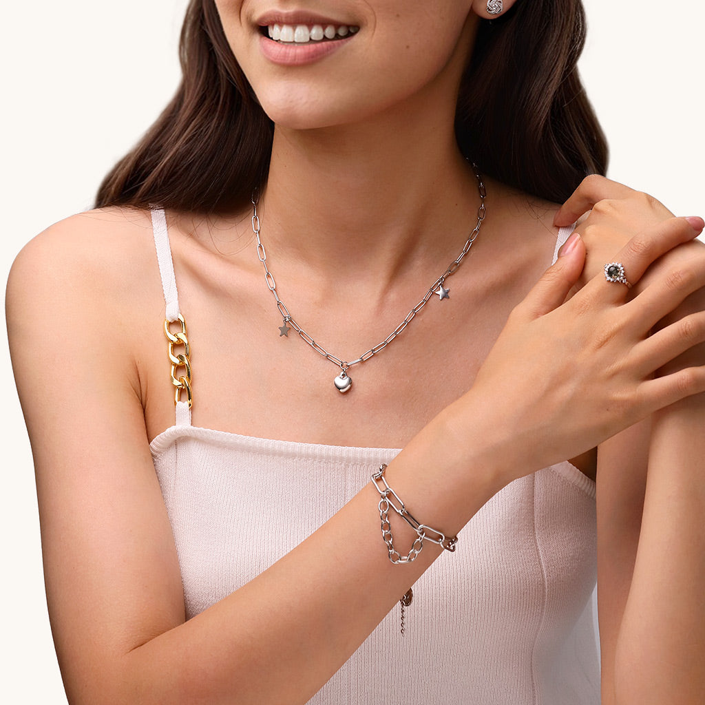 Gnoce Little Star Heart Link Chain Necklace_4