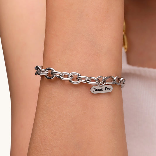 Gnoce Retro Street ‘Thank You’ Spliced Link Chain Bracelet_5