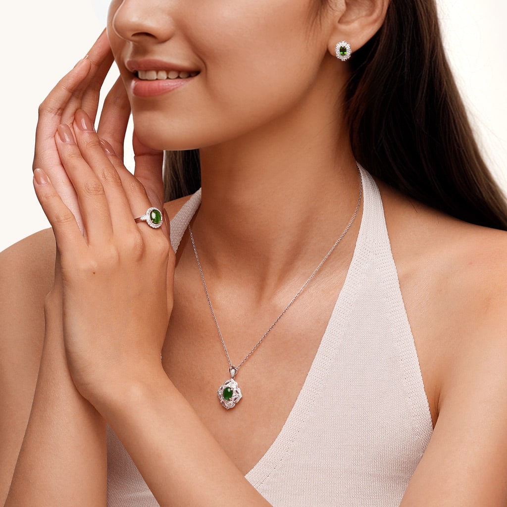 Gnoce Natural Cabochon Vivid Green Jadeite Ring_4