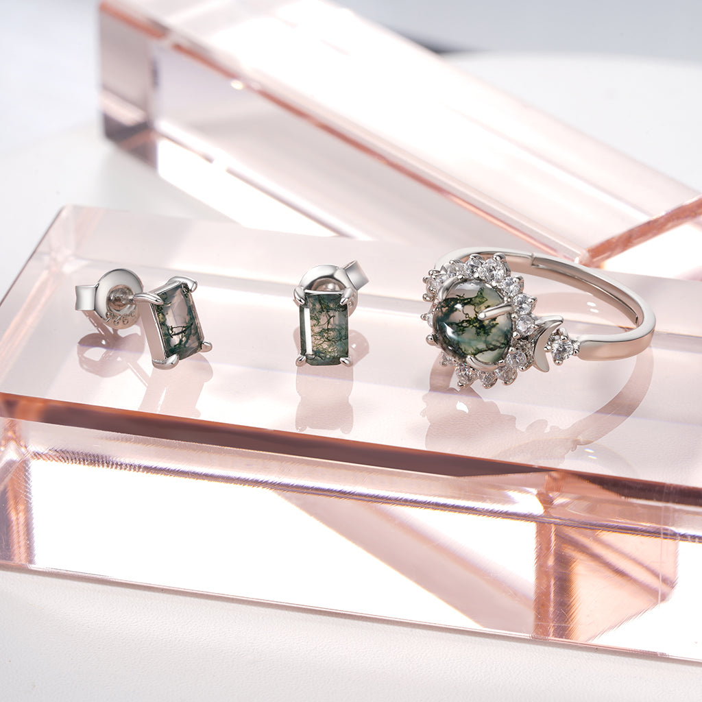 Gnoce Green Moss Agate Adjustable Ring_3