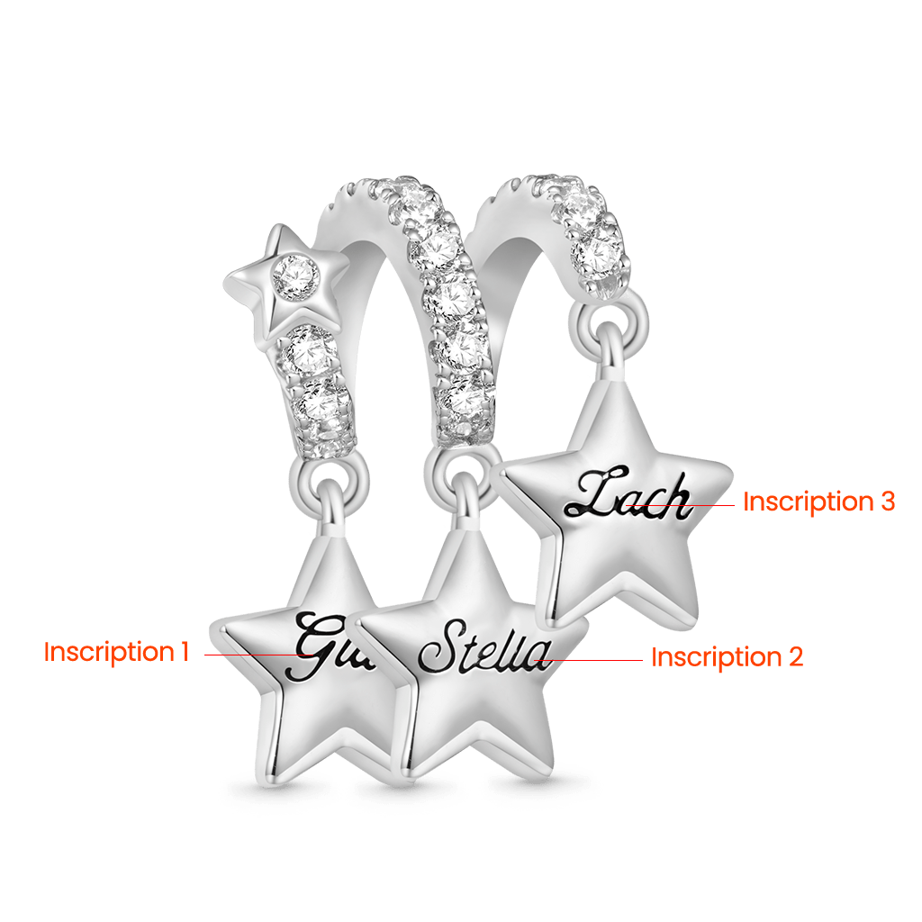 Gnoce Engravable Stars Three Birthstone Pendant Dangle Charm_3