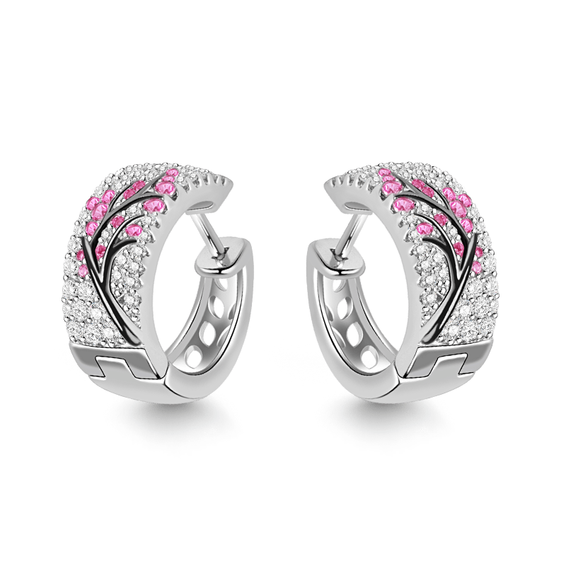 Gnoce "Wait for Love in The Winter" Plum Tree Flower Blossom Stering Silver Earrings with Zircon Stones_2