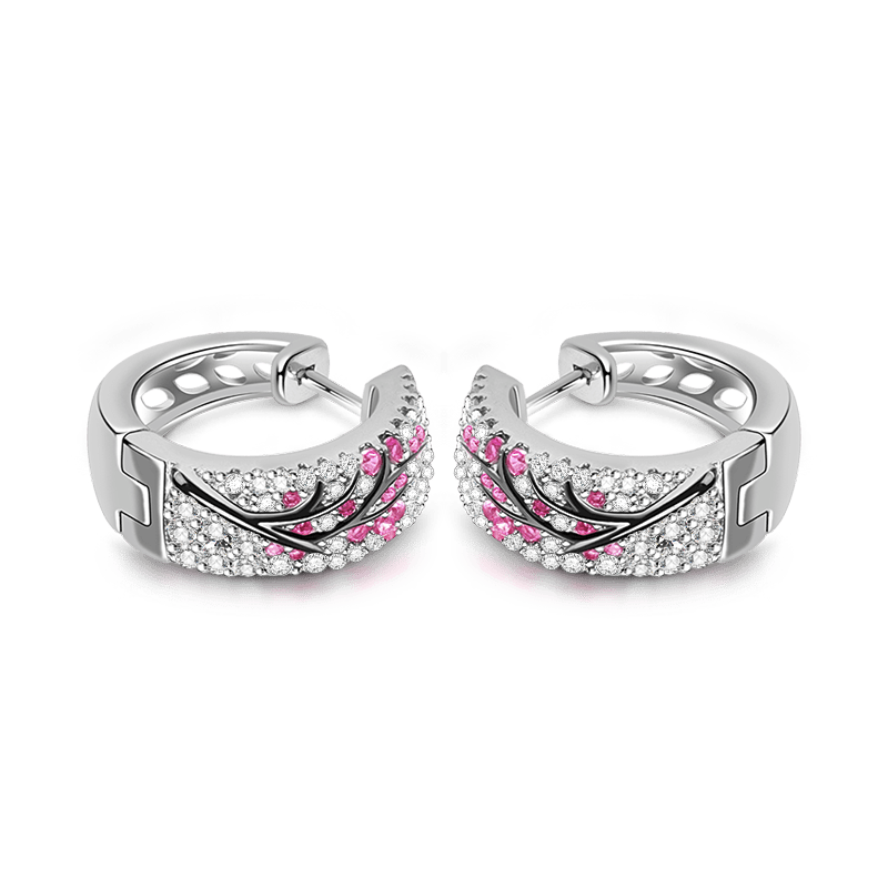 Gnoce "Wait for Love in The Winter" Plum Tree Flower Blossom Stering Silver Earrings with Zircon Stones_3