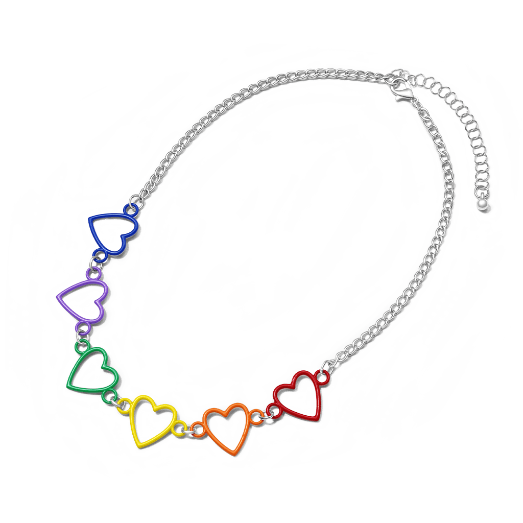 Gnoce Spliced Colorful Love Heart Link Chain Necklace_2