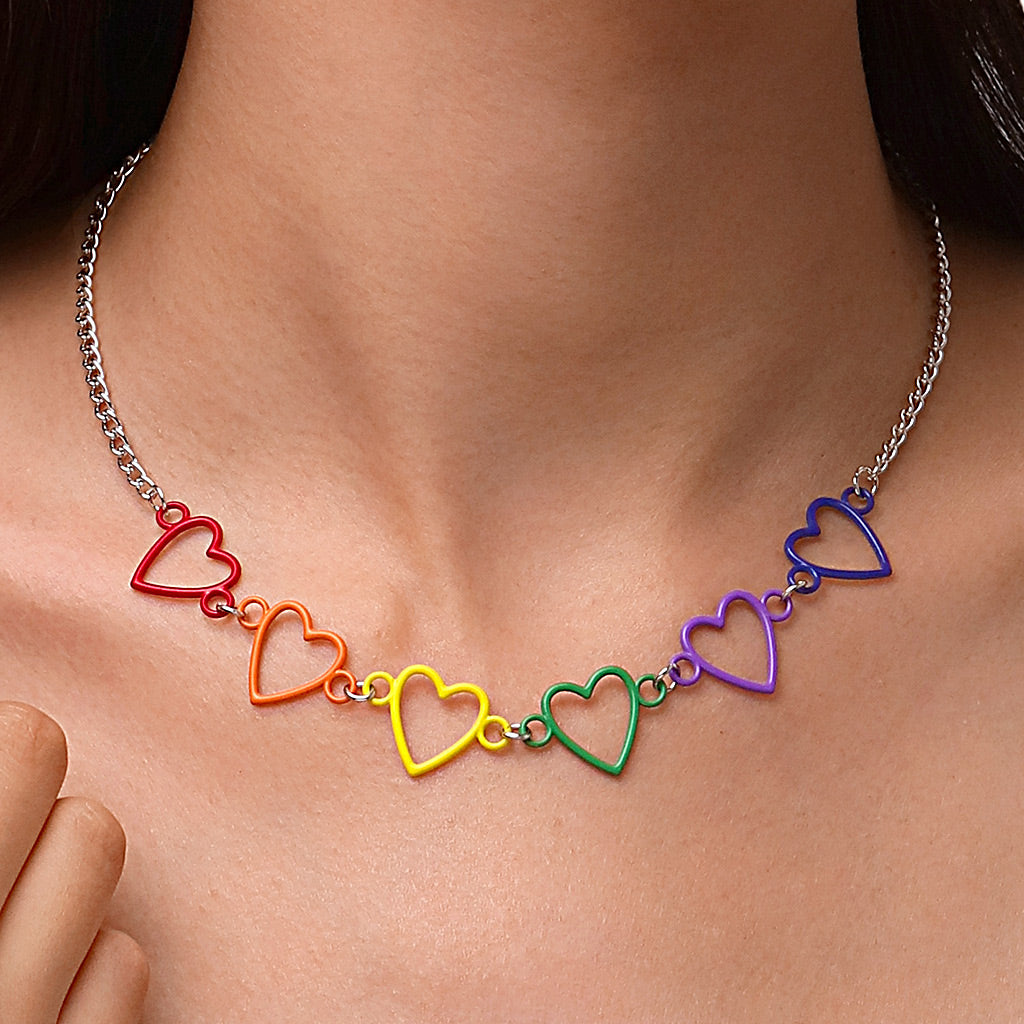 Gnoce Spliced Colorful Love Heart Link Chain Necklace_5
