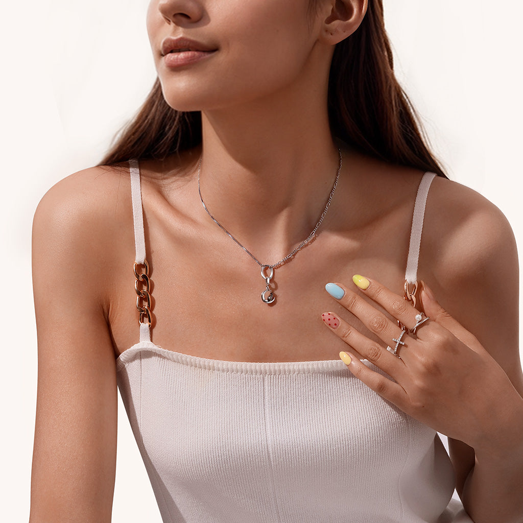 Gnoce Asymmetric Chain Hollow Oval Link Necklace_5