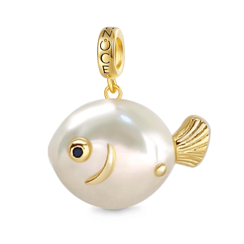 Gnoce Cute White Pearl Fish Pendant Dangle Charm_1