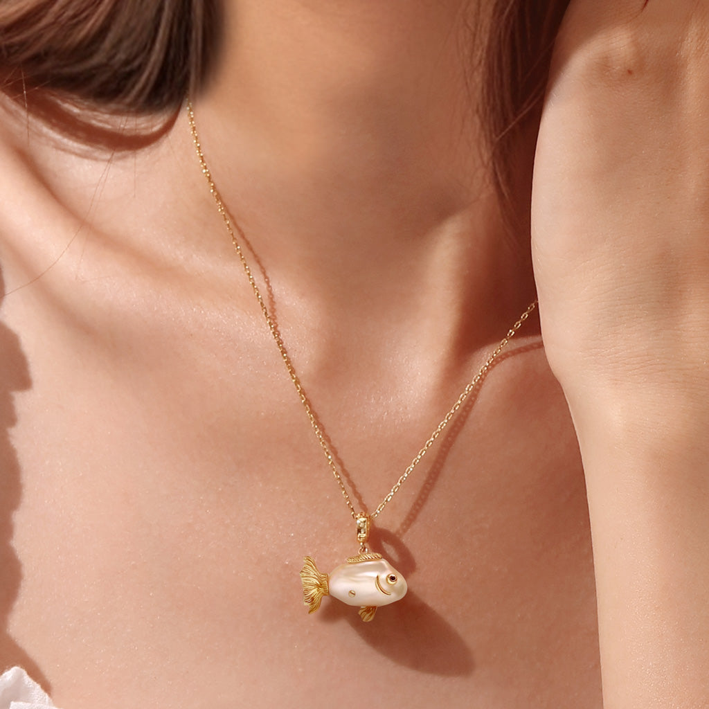 Gnoce Orange Goldfish Baroque Pearl Pendant Dangle Charm_4