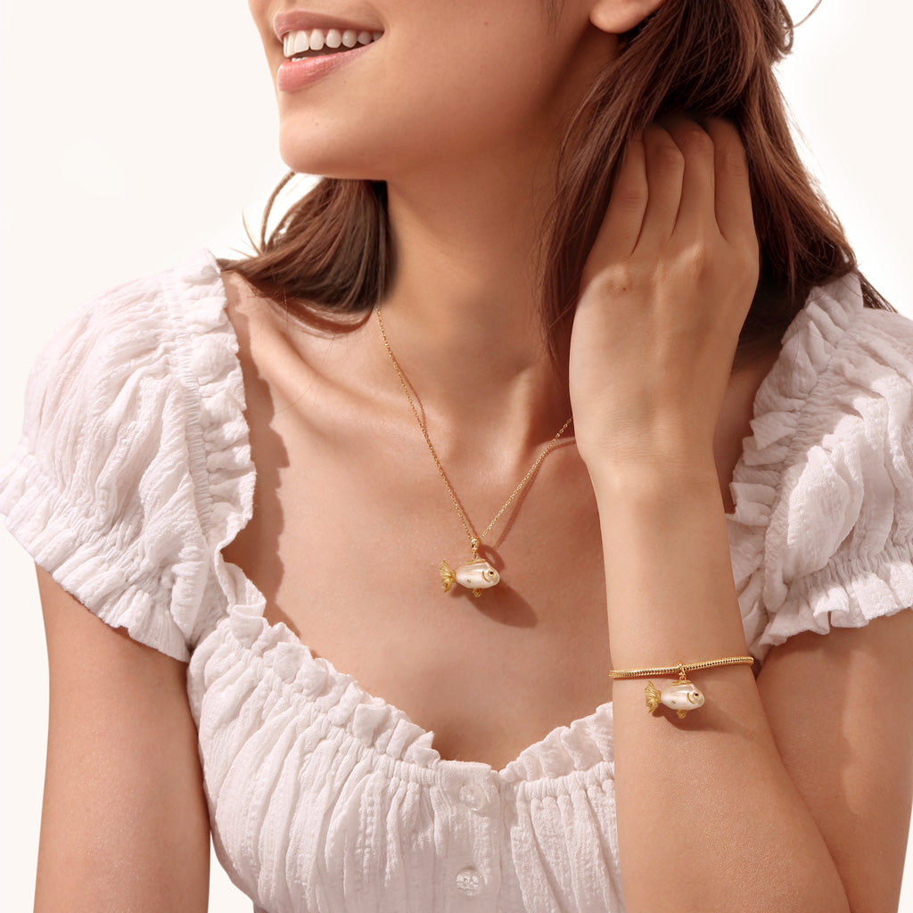 Gnoce Orange Goldfish Baroque Pearl Pendant Dangle Charm_3