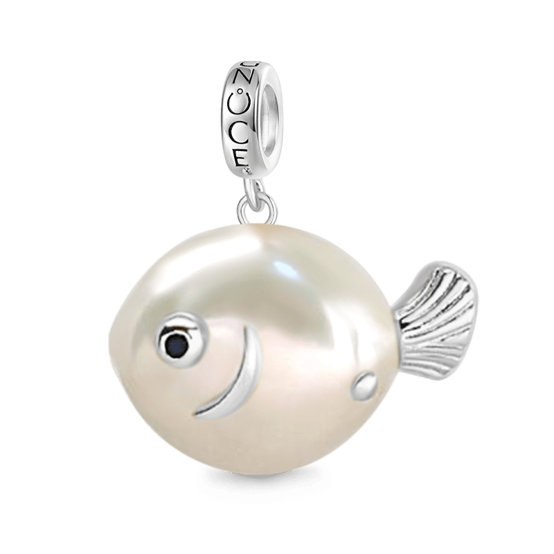 Gnoce Cute White Pearl Fish Pendant Dangle Charm_2