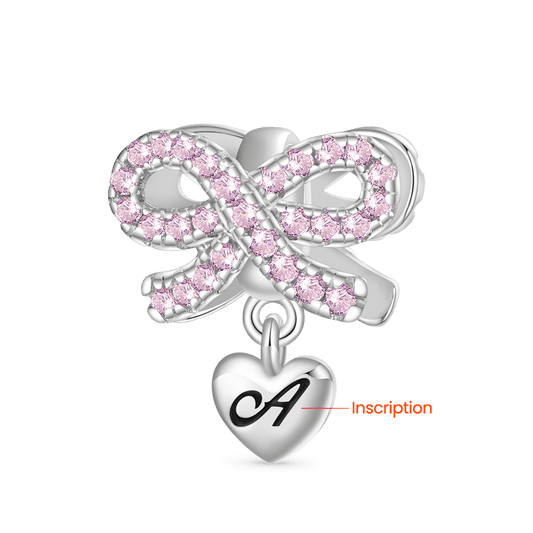 Gnoce Heart Engravable Birthstone Bowknot Pendant Dangle Charm_2