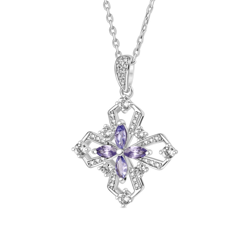 Gnoce Snowflake Oval-cut Tanzanite Flower Pendant Necklace_1