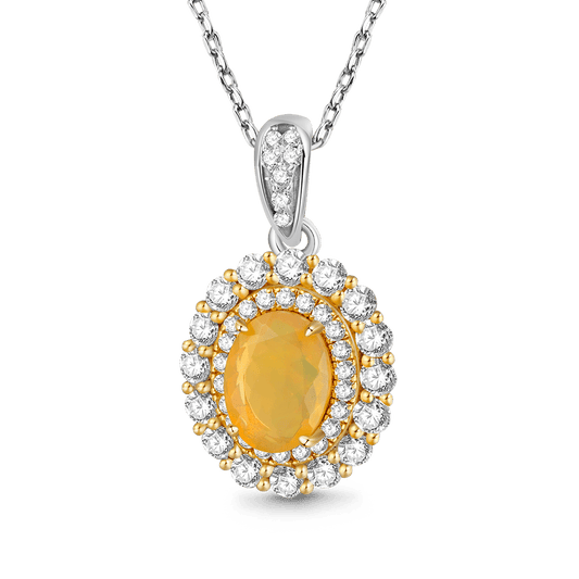 Gnoce Oval-cut Citrine Opal Pendant Necklace_1