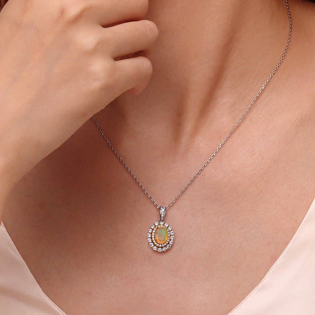 Gnoce Oval-cut Citrine Opal Pendant Necklace_6