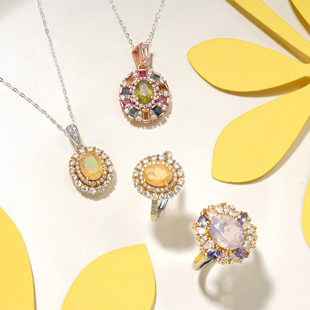 Gnoce Oval-cut Citrine Opal Pendant Necklace_4