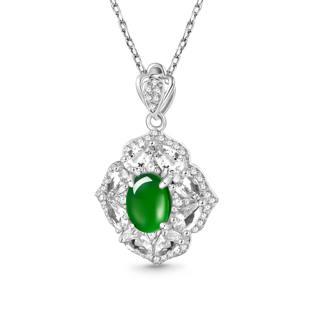 Gnoce Natural Cabochon Vivid Jadeite Pendant Necklace_1