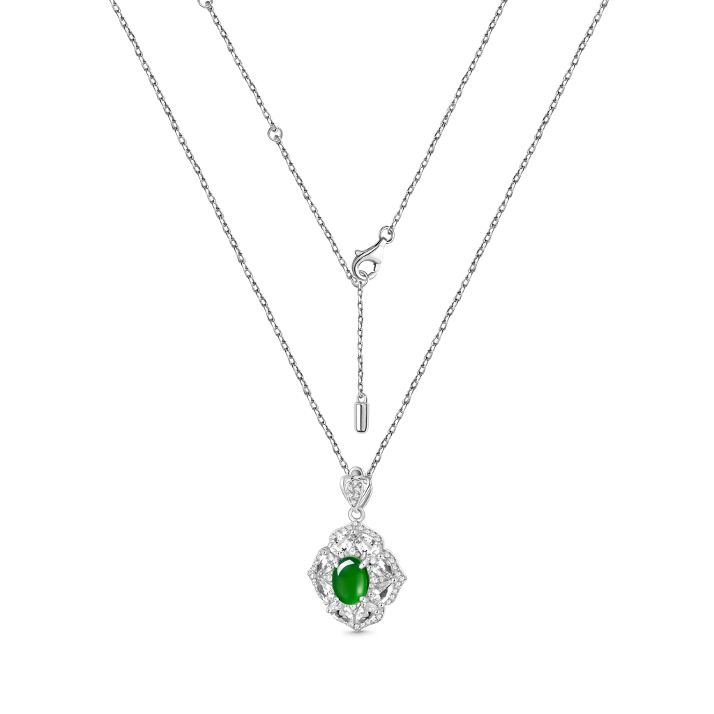 Gnoce Natural Cabochon Vivid Jadeite Pendant Necklace_2