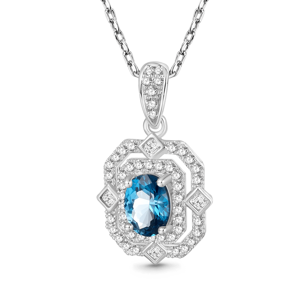 Gnoce Oval London Blue Topaz Pendant Necklace_1