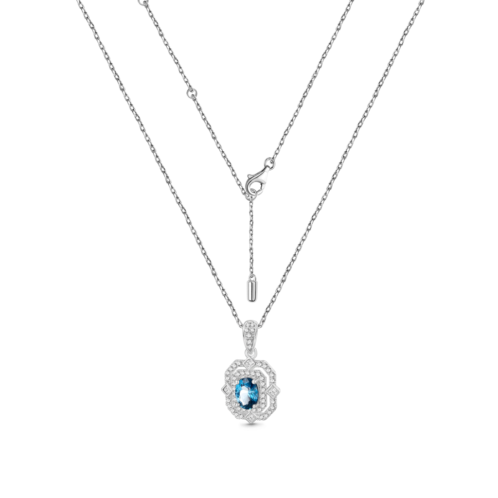 Gnoce Oval London Blue Topaz Pendant Necklace_3