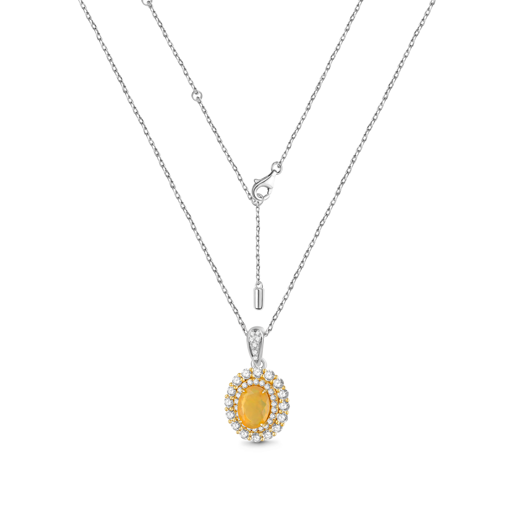 Gnoce Oval-cut Citrine Opal Pendant Necklace_3