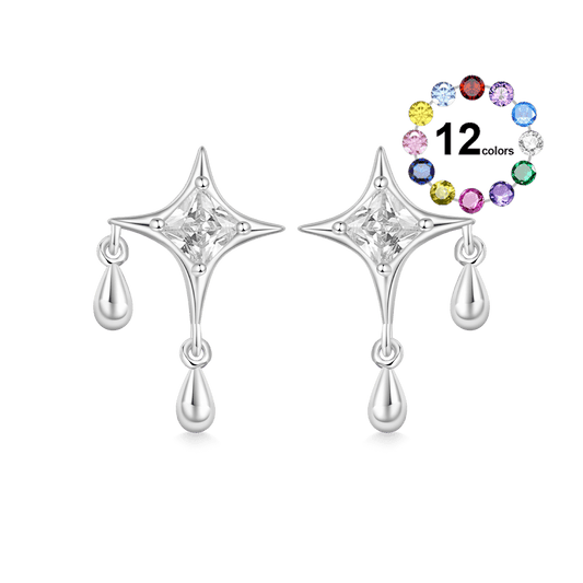 Gnoce Shiny Birthstone Cz Dripping Star Stud Earrings_1
