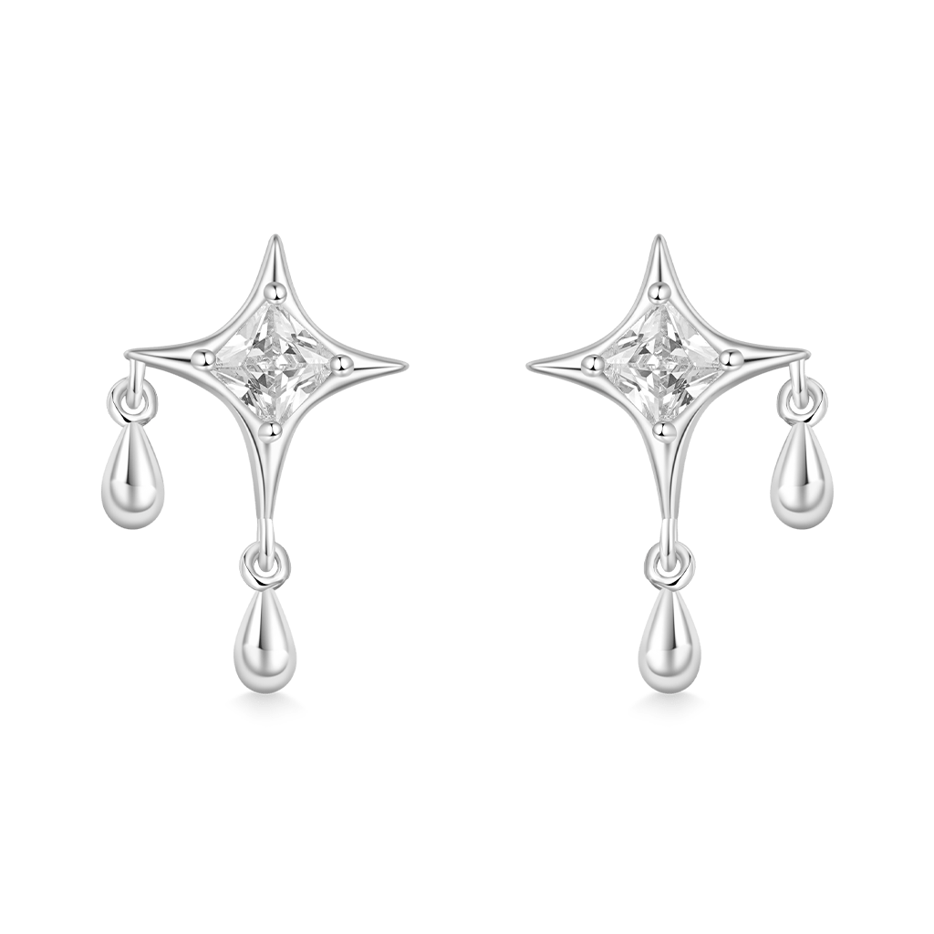 Gnoce Shiny Birthstone Cz Dripping Star Stud Earrings_3