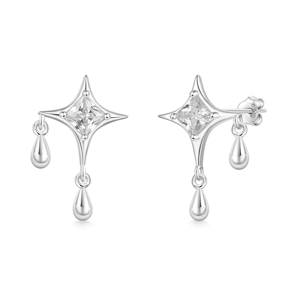 Gnoce Shiny Birthstone Cz Dripping Star Stud Earrings_2