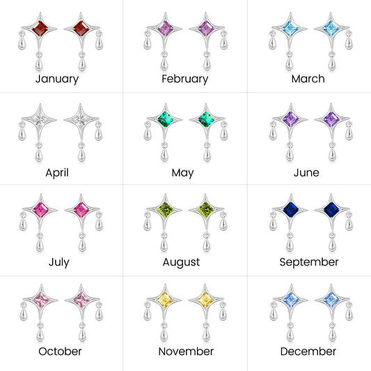 Gnoce Shiny Birthstone Cz Dripping Star Stud Earrings_7