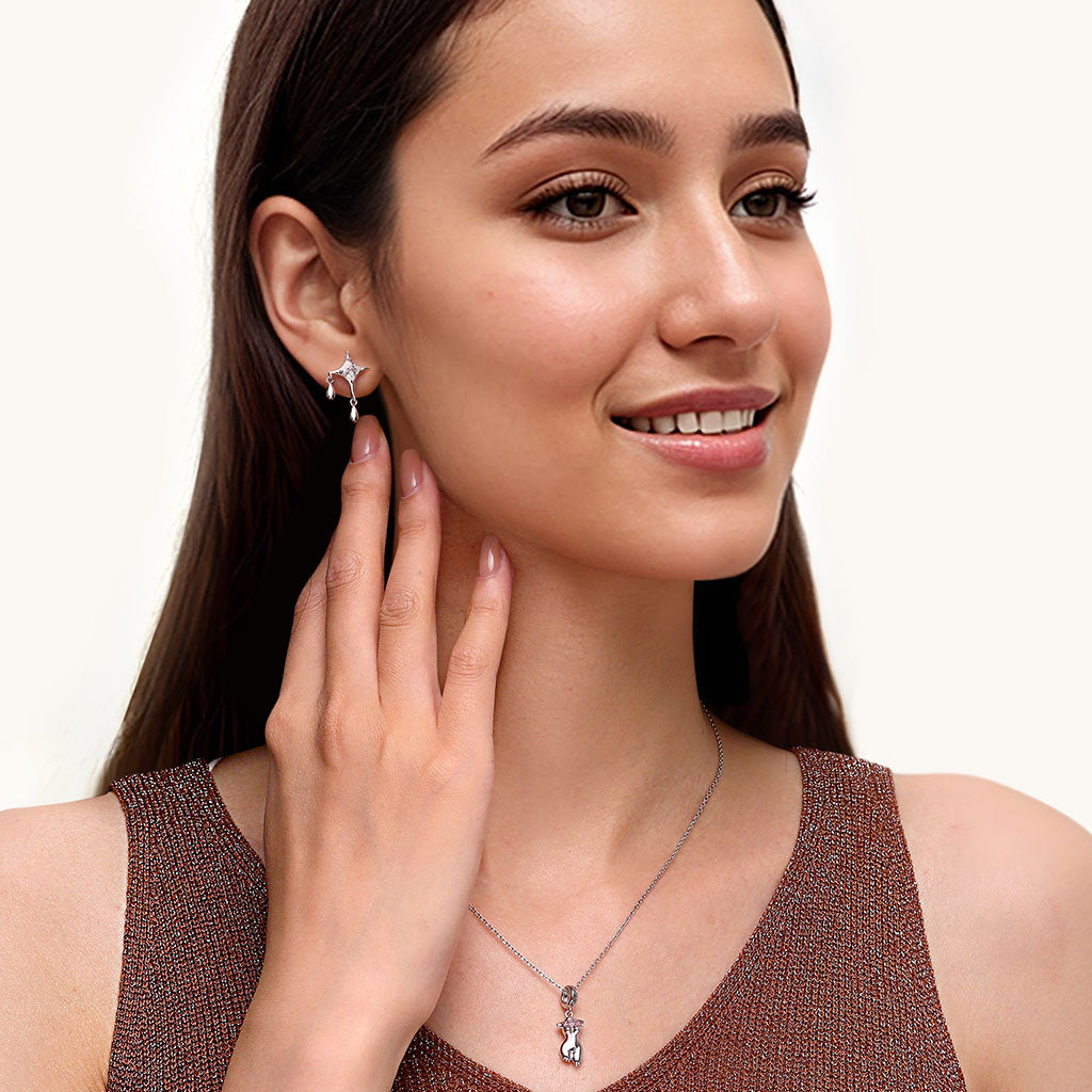 Gnoce Shiny Birthstone Cz Dripping Star Stud Earrings_5