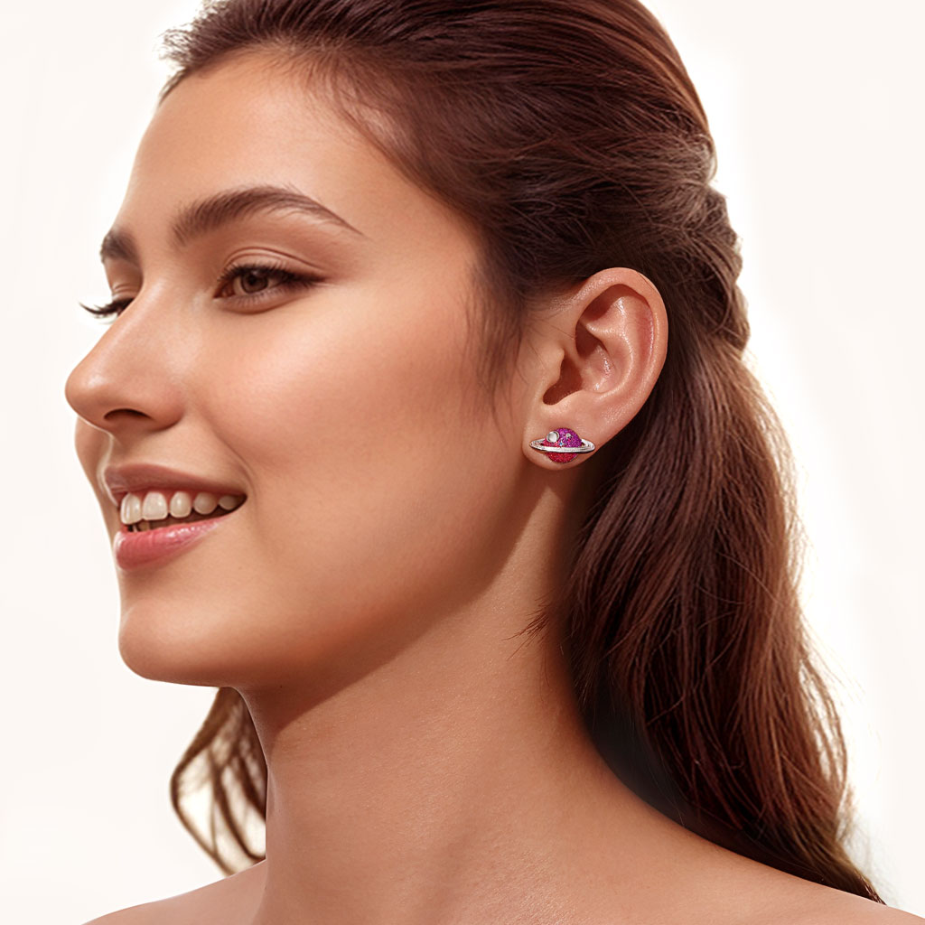 Gnoce Purple Red Gradient Planet Stud Earrings_3