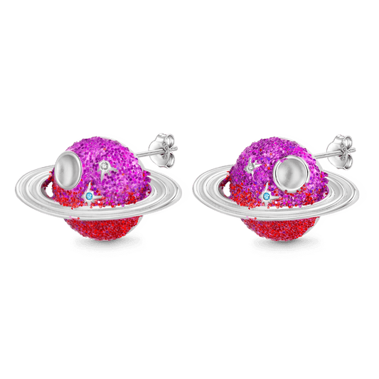 Gnoce Purple Red Gradient Planet Stud Earrings_1