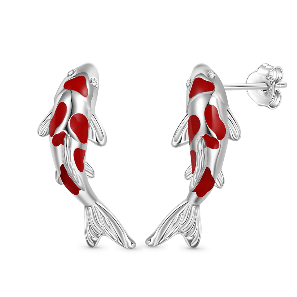 Gnoce Red Koi Fish Stud Earrings_2