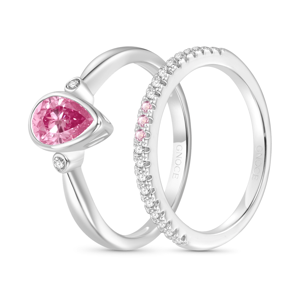 Gnoce Classic Pear Cut Pink CZ Stackable Ring Set_2