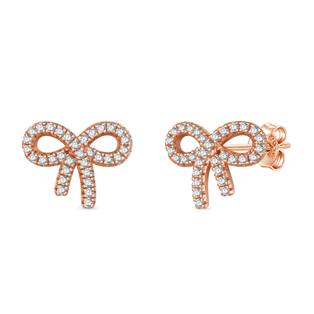 Gnoce Diamond Bow Birthstone Stud Earrings_3