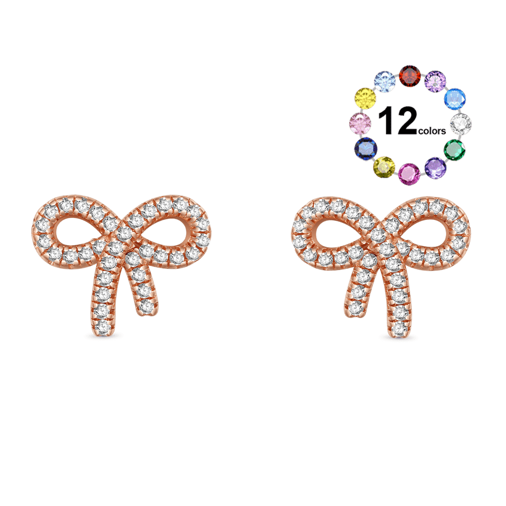 Gnoce Diamond Bow Birthstone Stud Earrings_2