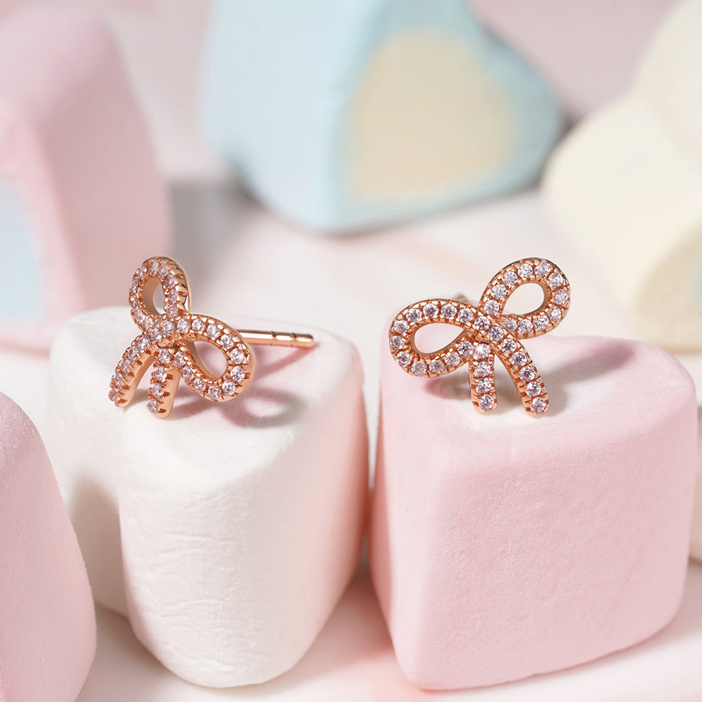 Gnoce Diamond Bow Birthstone Stud Earrings_4