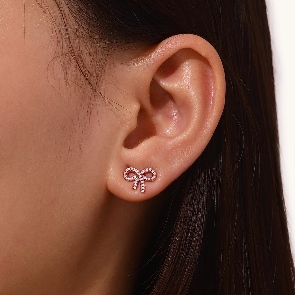 Gnoce Diamond Bow Birthstone Stud Earrings_6