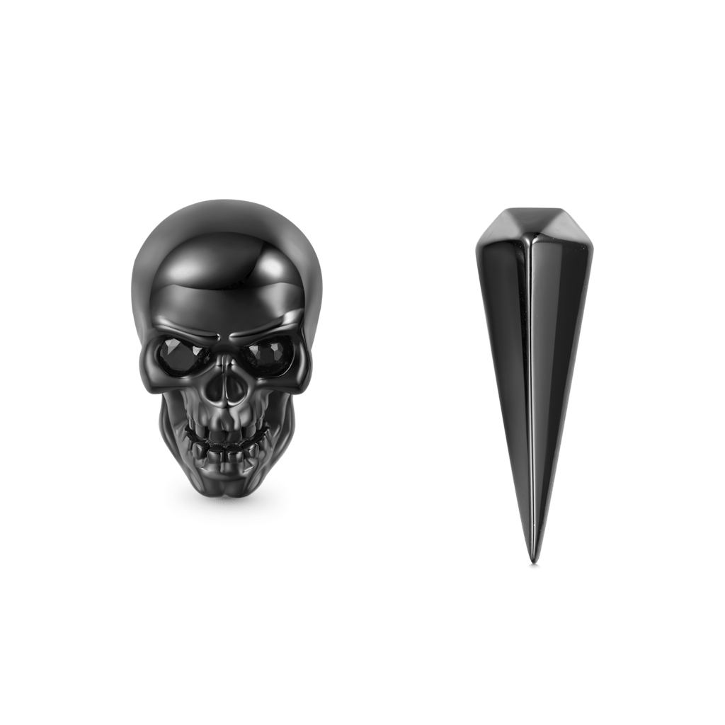 Gnoce Punk Gothic Black Skull Stud Earrings_1