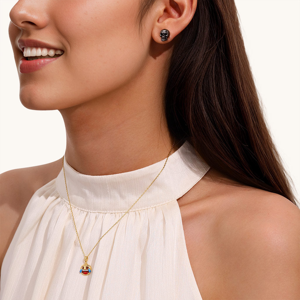 Gnoce Punk Gothic Black Skull Stud Earrings_4