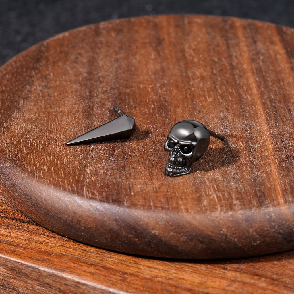Gnoce Punk Gothic Black Skull Stud Earrings_3