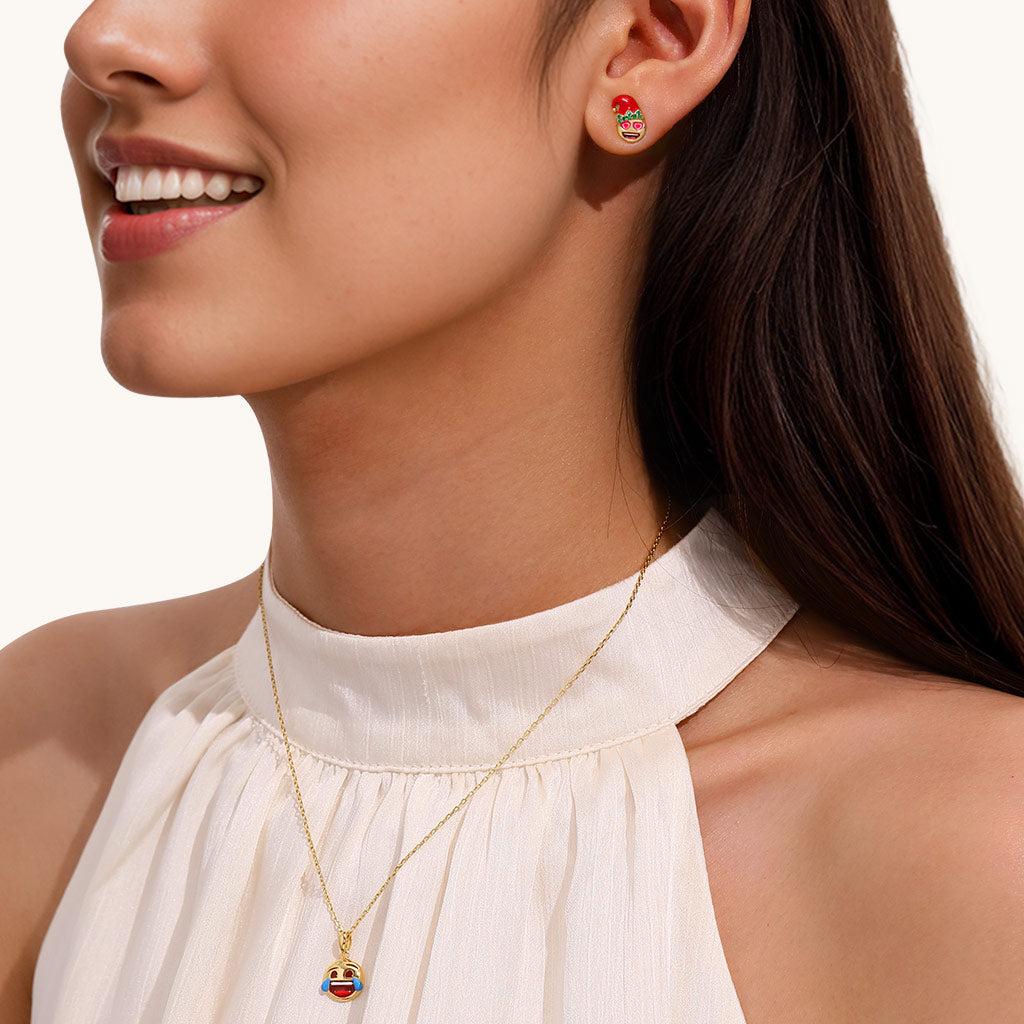 Gnoce emoji Smiling Face Heart-Eyes Asymmetric Stud Earrings_4