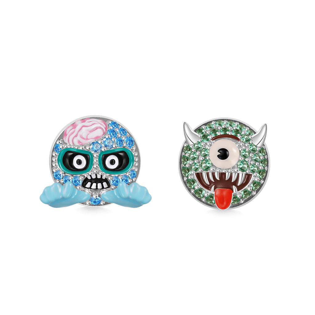 Gnoce emoji Zombie & Monster Asymmetric Stud Earrings_1